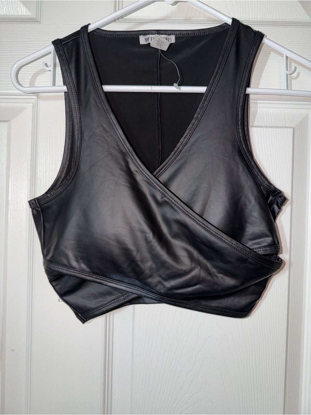 Forever 21 Black Faux-Leather Wrap Crop Top